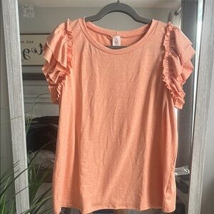 Coral Ruffle Sleeve Top